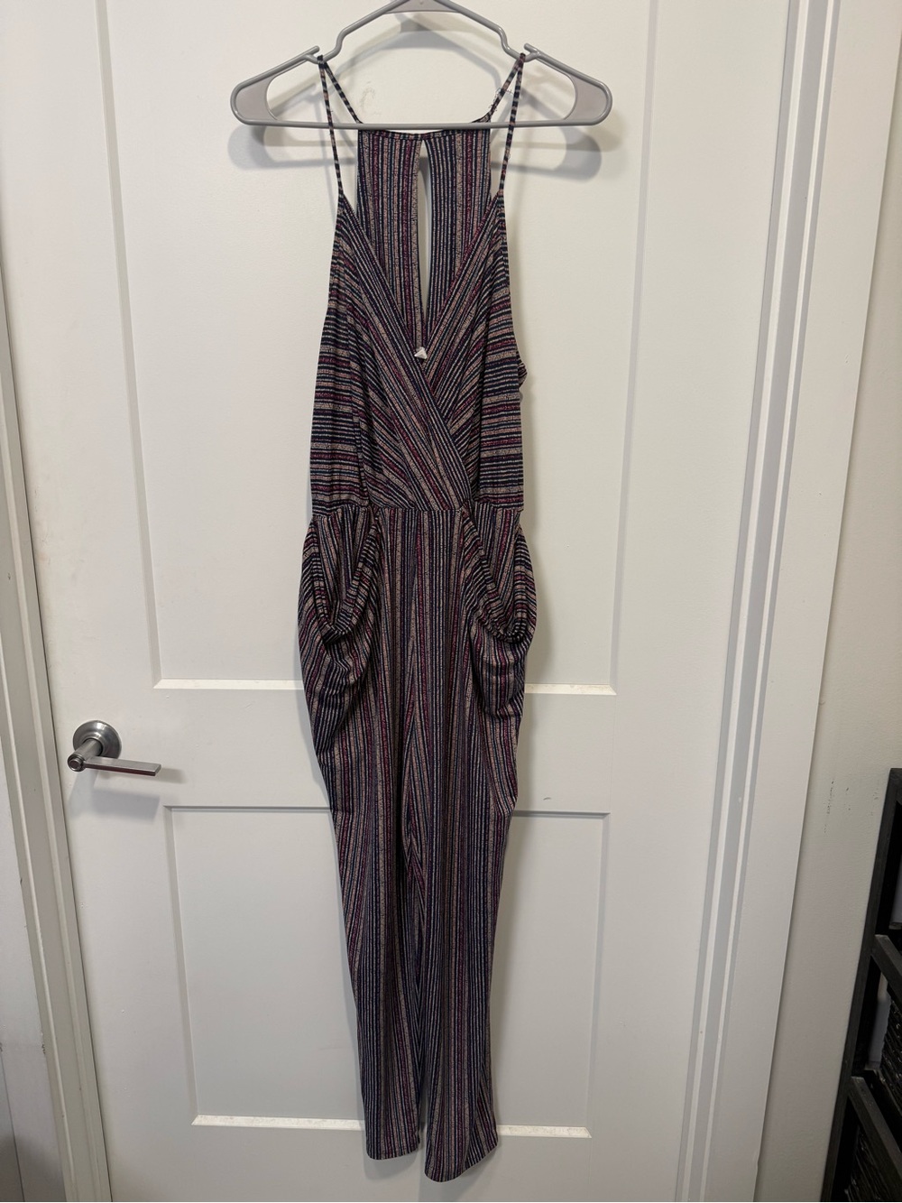 BCBGeneration Striped Sleeveless Jumpsuit in Navy and Multicolor
